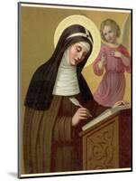 Saint Brigid Irish Abbess Depicted Receiving Help with Her Writing from an Angel-null-Mounted Photographic Print