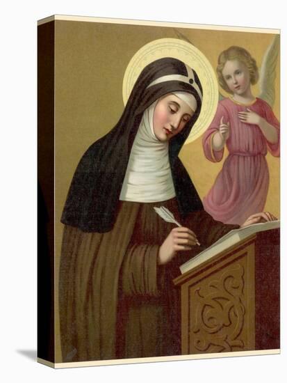 Saint Brigid Irish Abbess Depicted Receiving Help with Her Writing from an Angel-null-Stretched Canvas