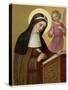 Saint Brigid Irish Abbess Depicted Receiving Help with Her Writing from an Angel-null-Stretched Canvas