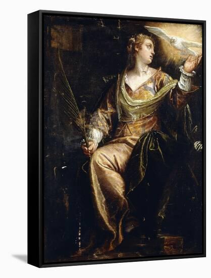 Saint Catherine of Alexandria in Prison, the Holy Ghost Above, C.1580S-Paolo Caliari-Framed Stretched Canvas