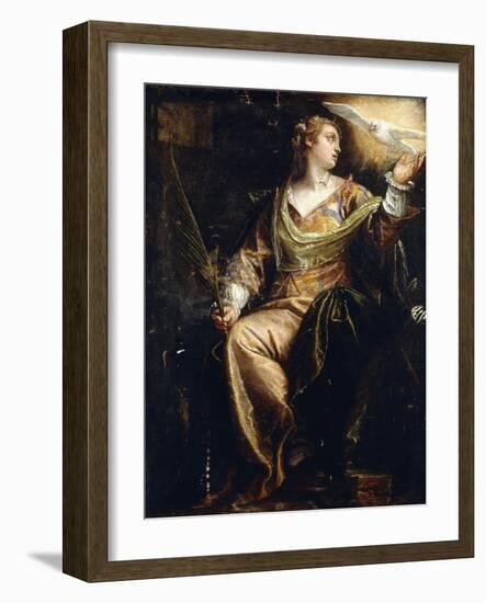 Saint Catherine of Alexandria in Prison, the Holy Ghost Above, C.1580S-Paolo Caliari-Framed Giclee Print