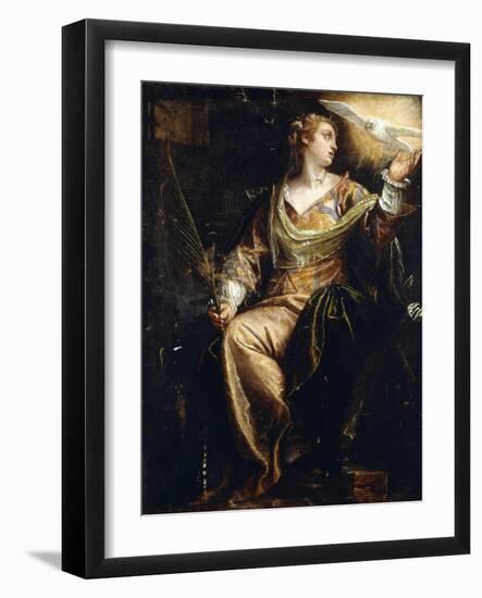 Saint Catherine of Alexandria in Prison, the Holy Ghost Above, C.1580S-Paolo Caliari-Framed Giclee Print