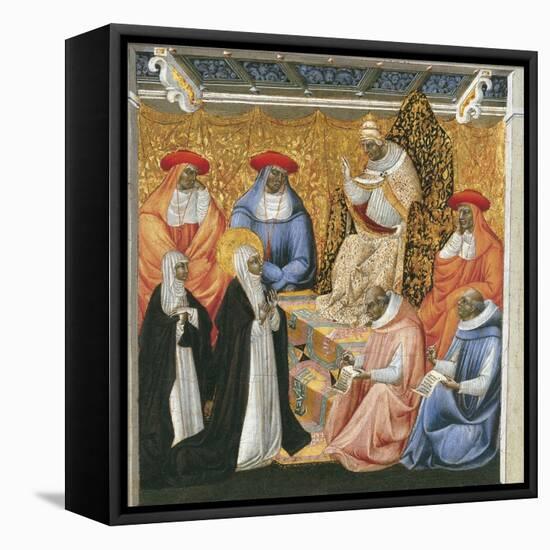 Saint Catherine of Siena before the Pope at Avignon-Giovanni di Paolo-Framed Stretched Canvas