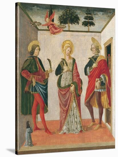 Saint Cecilia Between Saint Valerian and Saint Tiburtius with a Donor-Francesco Botticini-Stretched Canvas