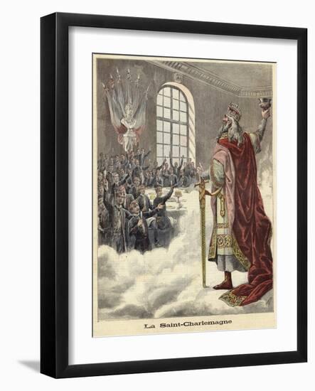 Saint Charlemagne Raising a Chalice to Seated Diners-null-Framed Giclee Print