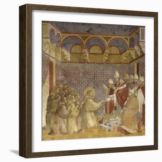 Saint Francis and Friars Receiving Franciscan Rule from Pope-Giotto-Framed Art Print