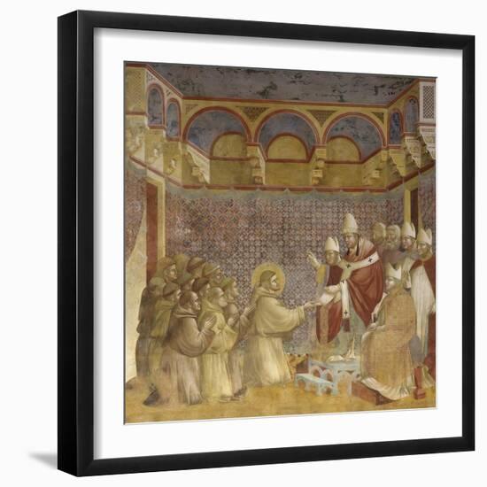 Saint Francis and Friars Receiving Franciscan Rule from Pope-Giotto-Framed Art Print