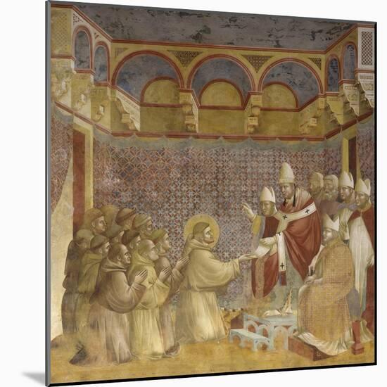 Saint Francis and Friars Receiving Franciscan Rule from Pope-Giotto-Mounted Art Print