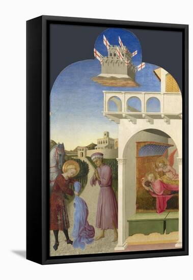 Saint Francis and the Poor Knight, and Francis's Vision, 1437-1444-Sassetta-Framed Stretched Canvas
