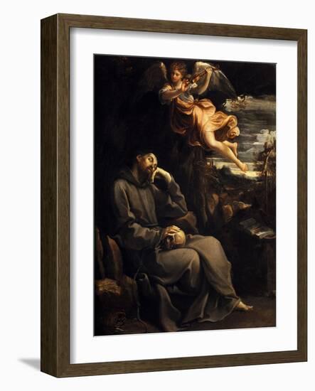 Saint Francis Consoled by the Musical Angel, 1606-07 (Oil on Copper)-Guido Reni-Framed Giclee Print