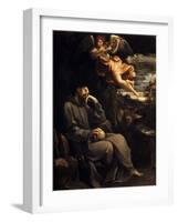 Saint Francis Consoled by the Musical Angel, 1606-07 (Oil on Copper)-Guido Reni-Framed Giclee Print