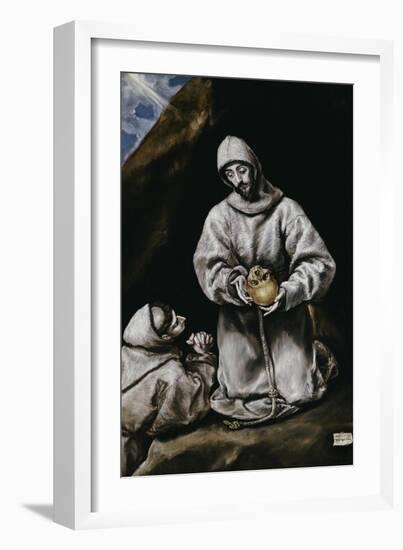 Saint Francis Contemplating a Skull with Brother Leo-El Greco-Framed Giclee Print