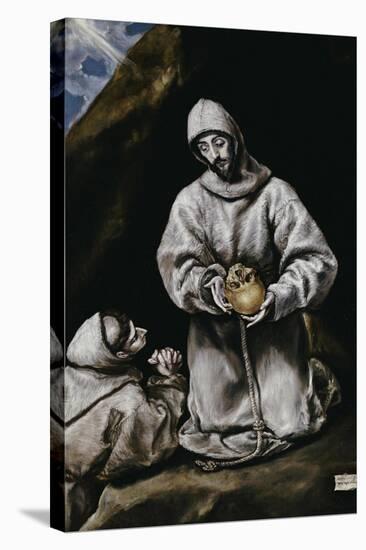 Saint Francis Contemplating a Skull with Brother Leo-El Greco-Stretched Canvas