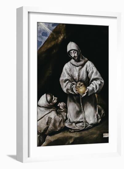 Saint Francis Contemplating a Skull with Brother Leo-El Greco-Framed Giclee Print