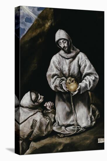 Saint Francis Contemplating a Skull with Brother Leo-El Greco-Stretched Canvas