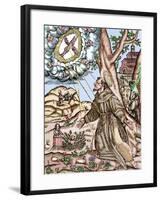 Saint Francis of Assisi (1181/82-1226) Recives the Stigmata. Colored Engraving.-Tarker-Framed Giclee Print