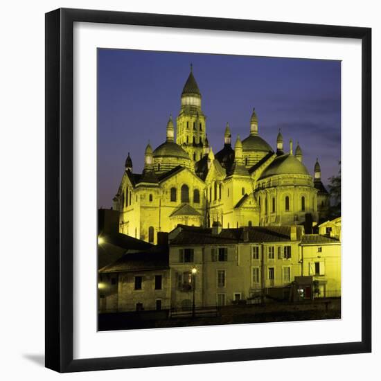 Saint Front Cathedral floodlit at dusk, Perigueux, Dordogne region, Nouvelle Aquitaine, France-Stuart Black-Framed Photographic Print