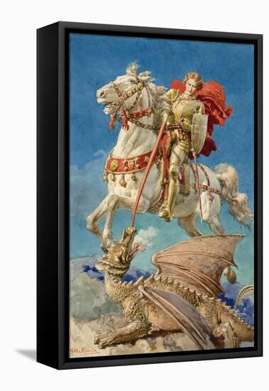 Saint George and the Dragon-Fortunino Matania-Framed Stretched Canvas