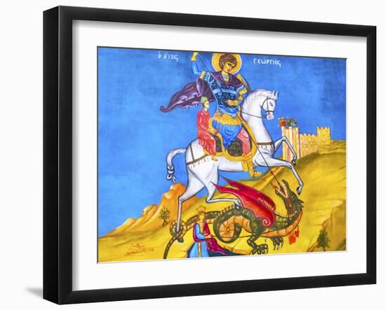 Saint George Dragon Fresco, Saint George's Greek Orthodox Church, Madaba, Jordan-William Perry-Framed Premium Photographic Print