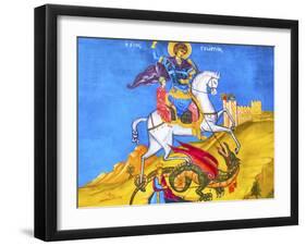 Saint George Dragon Fresco, Saint George's Greek Orthodox Church, Madaba, Jordan-William Perry-Framed Premium Photographic Print