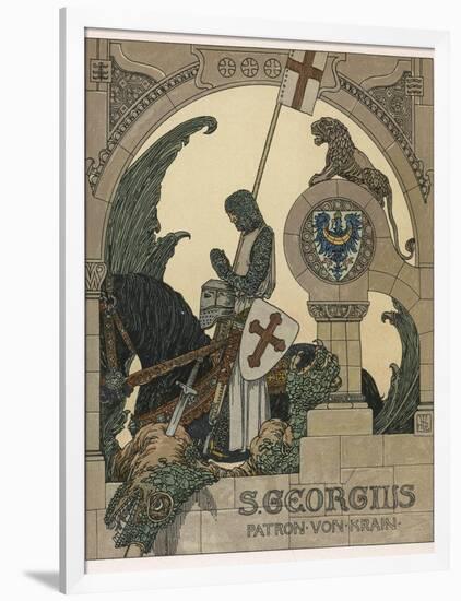 Saint George Praying after Slaying the Dragon-Heinrich Lefler-Framed Photographic Print