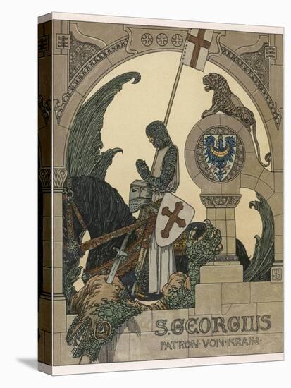 Saint George Praying after Slaying the Dragon-Heinrich Lefler-Stretched Canvas