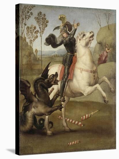 Saint Georges luttant avec le dragon-Raffaello Sanzio-Stretched Canvas