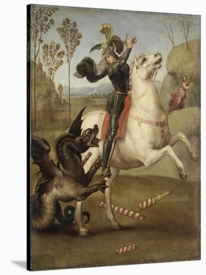 Saint Georges luttant avec le dragon-Raffaello Sanzio-Stretched Canvas