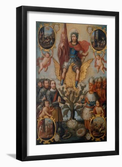 Saint Hippolytus Between Spanish and Aztec Soldiers-null-Framed Premium Giclee Print