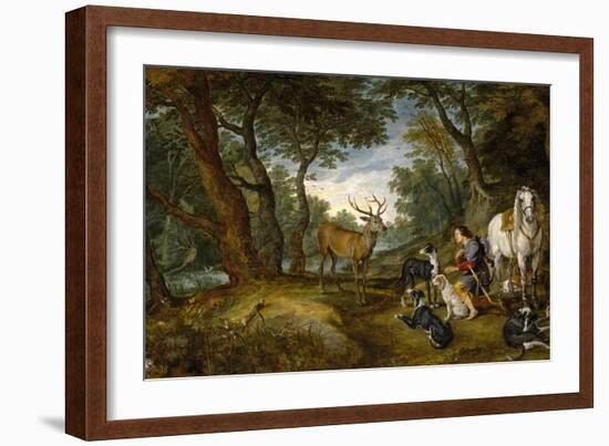 Saint Hubert's Vision, 1617-1620, Flemish School-Peter Paul Rubens-Framed Giclee Print