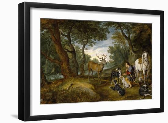 Saint Hubert's Vision, 1617-1620, Flemish School-Peter Paul Rubens-Framed Giclee Print