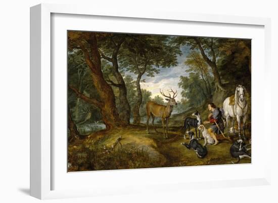 Saint Hubert's Vision, 1617-1620, Flemish School-Peter Paul Rubens-Framed Giclee Print