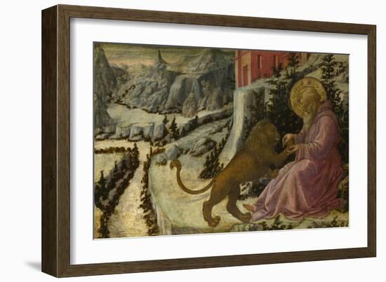 Saint Jerome and the Lion (Predella Panel of the Pistoia Santa Trinità Altarpiec), 1455-1460-Fra Filippo Lippi-Framed Giclee Print