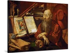 Saint Jerome Dans Sa Cellule - Saint Jerome in His Cell, by Reymerswaele, Marinus Claesz, Van (Ca.-Marinus Van Reymerswaele-Stretched Canvas