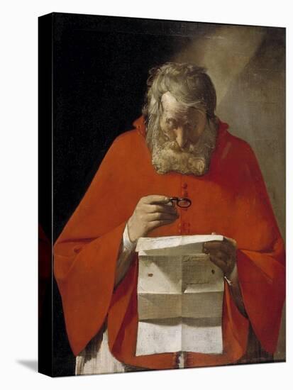 Saint Jerome Reading a Letter, Ca. 1628-1629-Georges de La Tour-Stretched Canvas