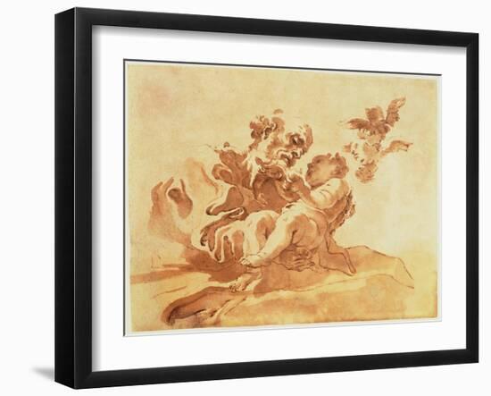 Saint Joseph Adoring the Christ Child (Pen, Ink, Brush and Wash over Traces of Chalk on Paper)-Giovanni Lorenzo Bernini-Framed Giclee Print