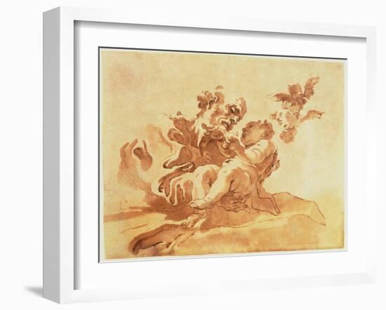 Saint Joseph Adoring the Christ Child (Pen, Ink, Brush and Wash over Traces of Chalk on Paper)-Giovanni Lorenzo Bernini-Framed Giclee Print