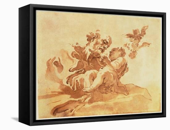 Saint Joseph Adoring the Christ Child (Pen, Ink, Brush and Wash over Traces of Chalk on Paper)-Giovanni Lorenzo Bernini-Framed Stretched Canvas