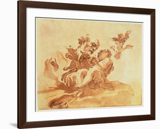 Saint Joseph Adoring the Christ Child (Pen, Ink, Brush and Wash over Traces of Chalk on Paper)-Giovanni Lorenzo Bernini-Framed Giclee Print