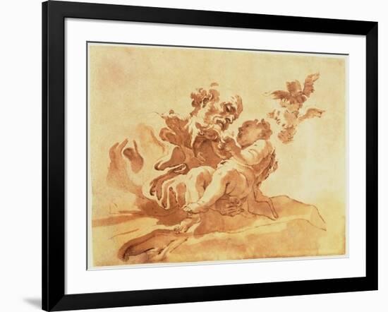 Saint Joseph Adoring the Christ Child (Pen, Ink, Brush and Wash over Traces of Chalk on Paper)-Giovanni Lorenzo Bernini-Framed Giclee Print