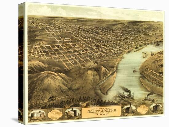 Saint Joseph, Missouri - Panoramic Map-Lantern Press-Stretched Canvas