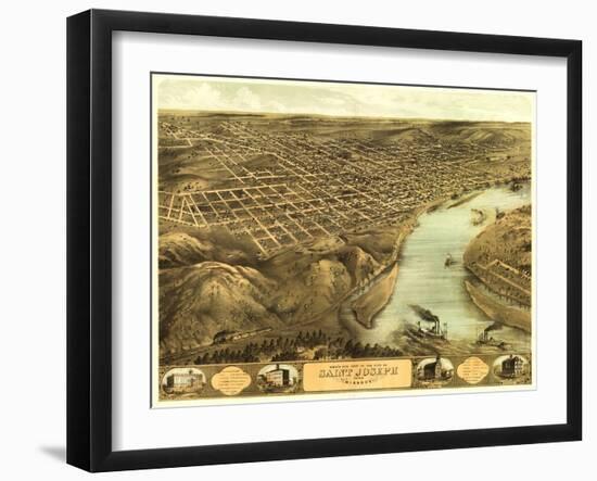 Saint Joseph, Missouri - Panoramic Map-Lantern Press-Framed Art Print