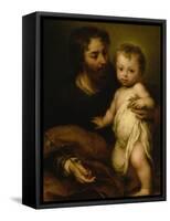 Saint Joseph with Jesus-Bartolome Esteban Murillo-Framed Stretched Canvas