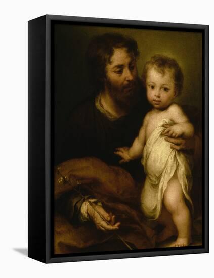 Saint Joseph with Jesus-Bartolome Esteban Murillo-Framed Stretched Canvas