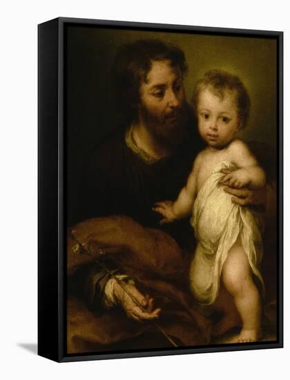 Saint Joseph with Jesus-Bartolome Esteban Murillo-Framed Stretched Canvas