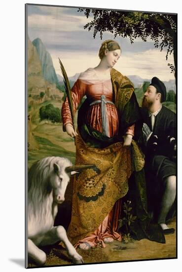 Saint Justina, Venerated by a Patron, Ca 1530-Moretto Da Brescia-Mounted Giclee Print