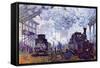 Saint Lazare Station In Paris, Arrival of a Train-Claude Monet-Framed Stretched Canvas