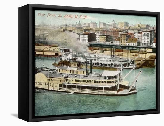 Saint Louis, Missouri: River Front, with Steamboat-null-Framed Stretched Canvas