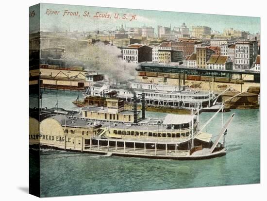 Saint Louis, Missouri: River Front, with Steamboat-null-Stretched Canvas