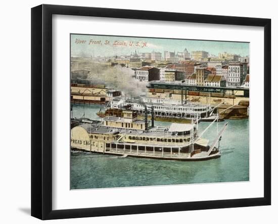 Saint Louis, Missouri: River Front, with Steamboat-null-Framed Photographic Print